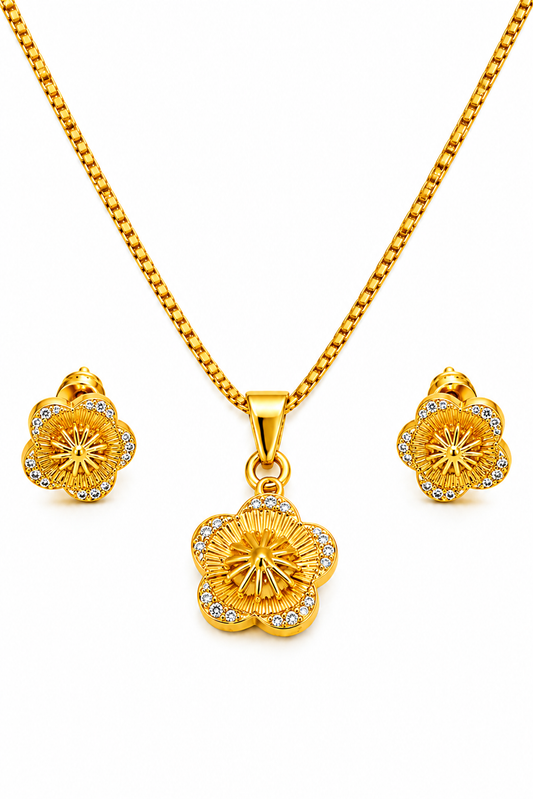 NuGold Floral CZ Pendant Necklace Set