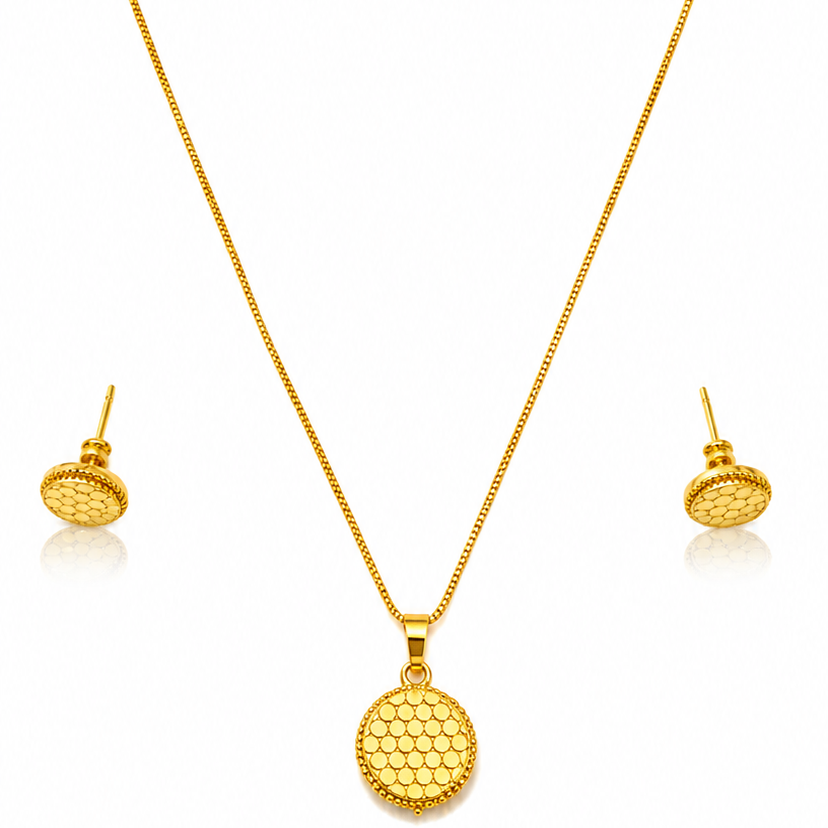 Gold Honeycomb Pendant Necklace Set