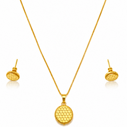 Gold Honeycomb Pendant Necklace Set