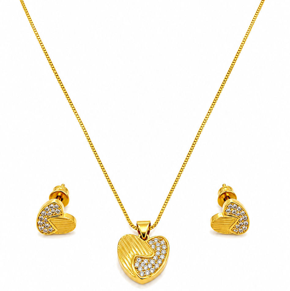 NuGold Heart Pendant Necklace Set for Women