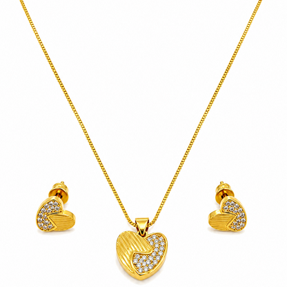 NuGold Heart Pendant Necklace Set for Women