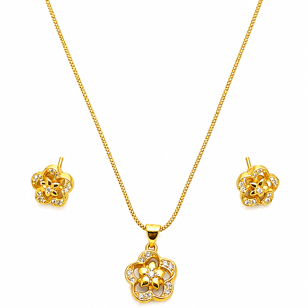NuGold Flower Pendant Necklace Set for Women
