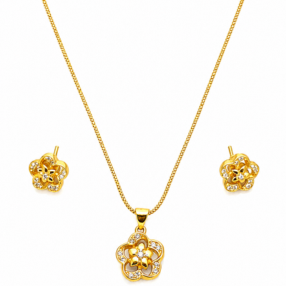 NuGold Flower Pendant Necklace Set for Women