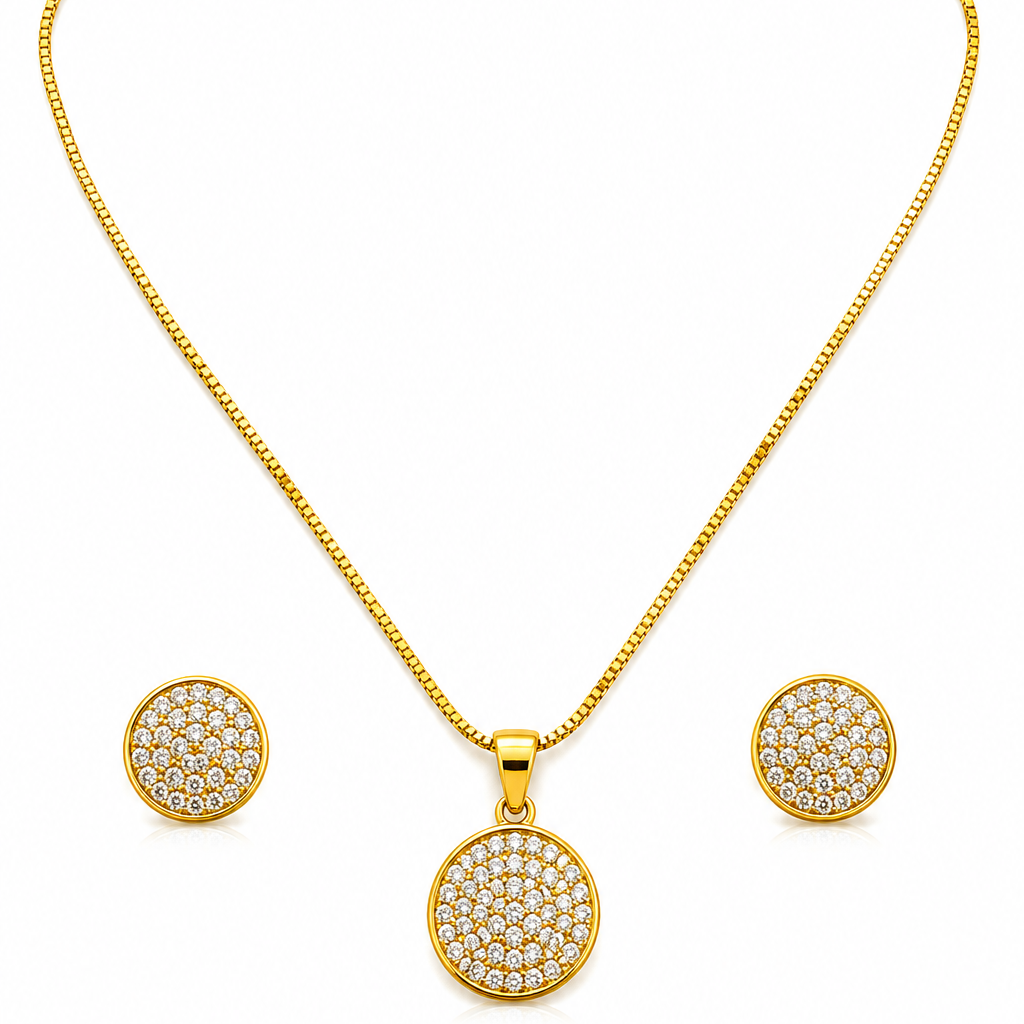 NuGold Round Stone Pendant Necklace Set for Women