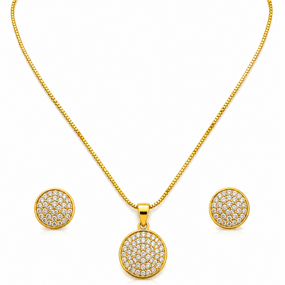 NuGold Round Stone Pendant Necklace Set for Women