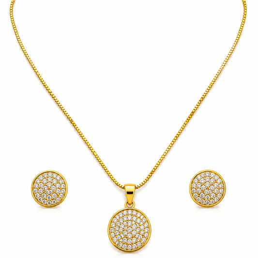 NuGold Round Stone Pendant Necklace Set for Women