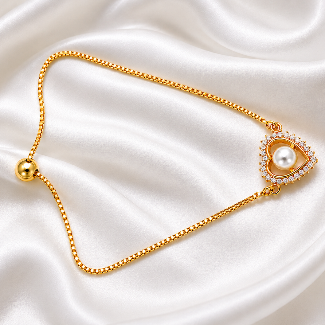 NuGold Heart Pearl Bracelet