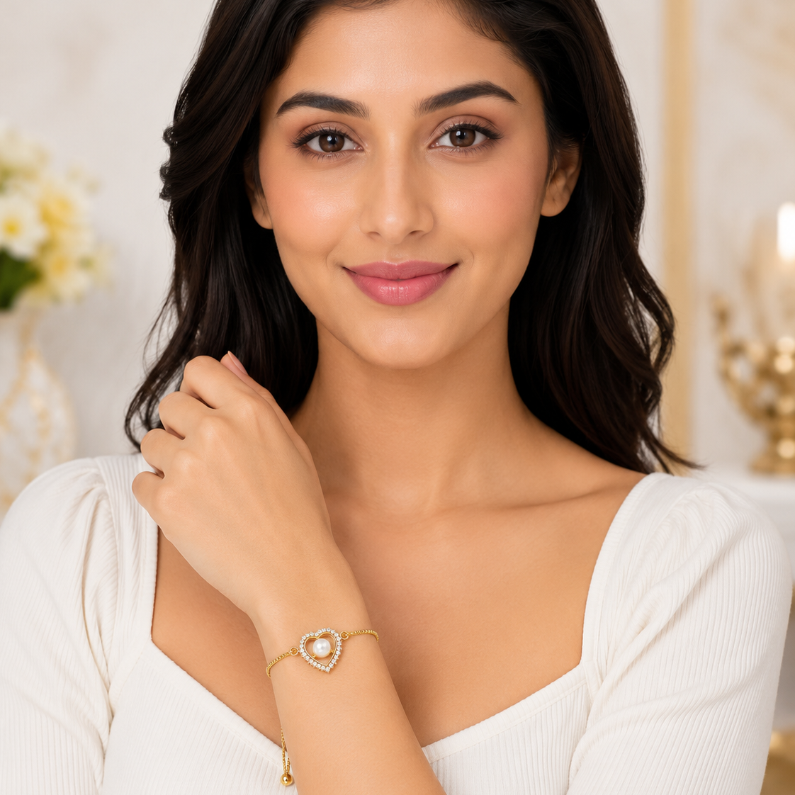 NuGold Heart Pearl Bracelet