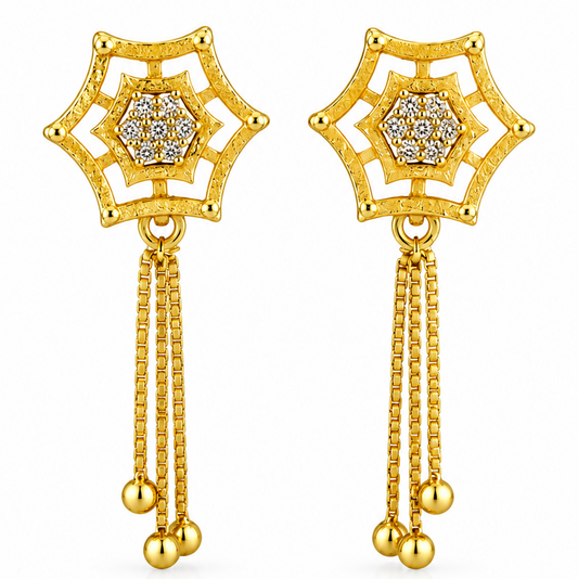 NuGold Star Charm Tassel Crystal Earrings