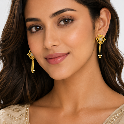 NuGold Star Charm Tassel Crystal Earrings