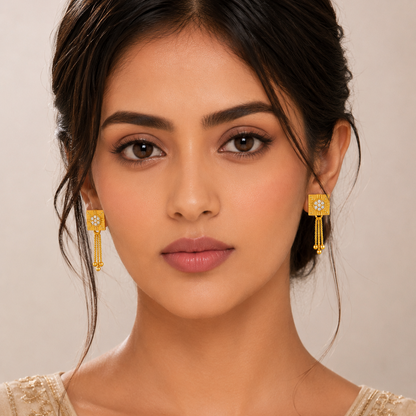NuGold Regal Chain Tassel Crystal Earrings