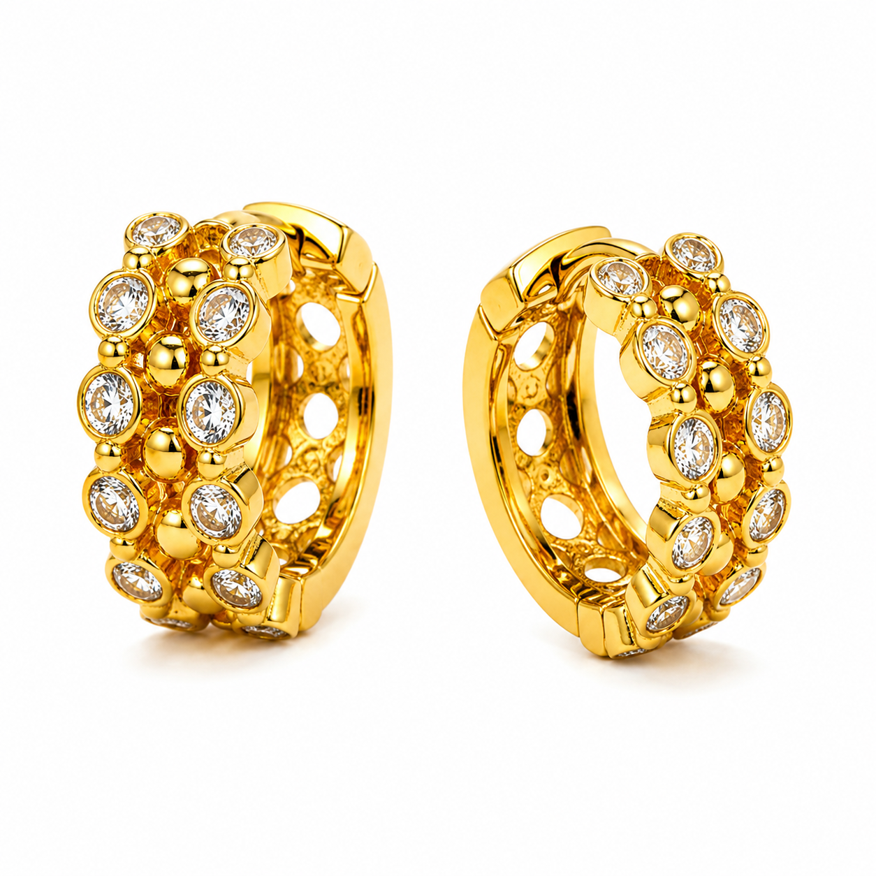 NuGold Luxe Crystal Cluster Gold-Toned Huggie Hoop Earrings for Women