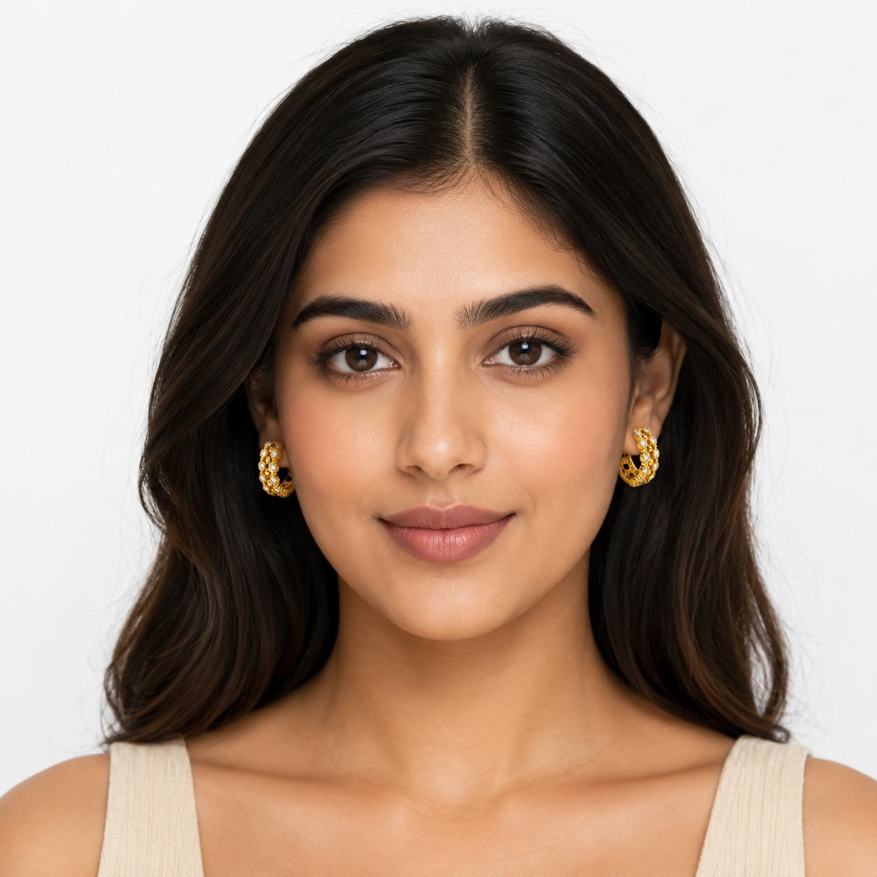 NuGold Luxe Crystal Cluster Gold-Toned Huggie Hoop Earrings for Women