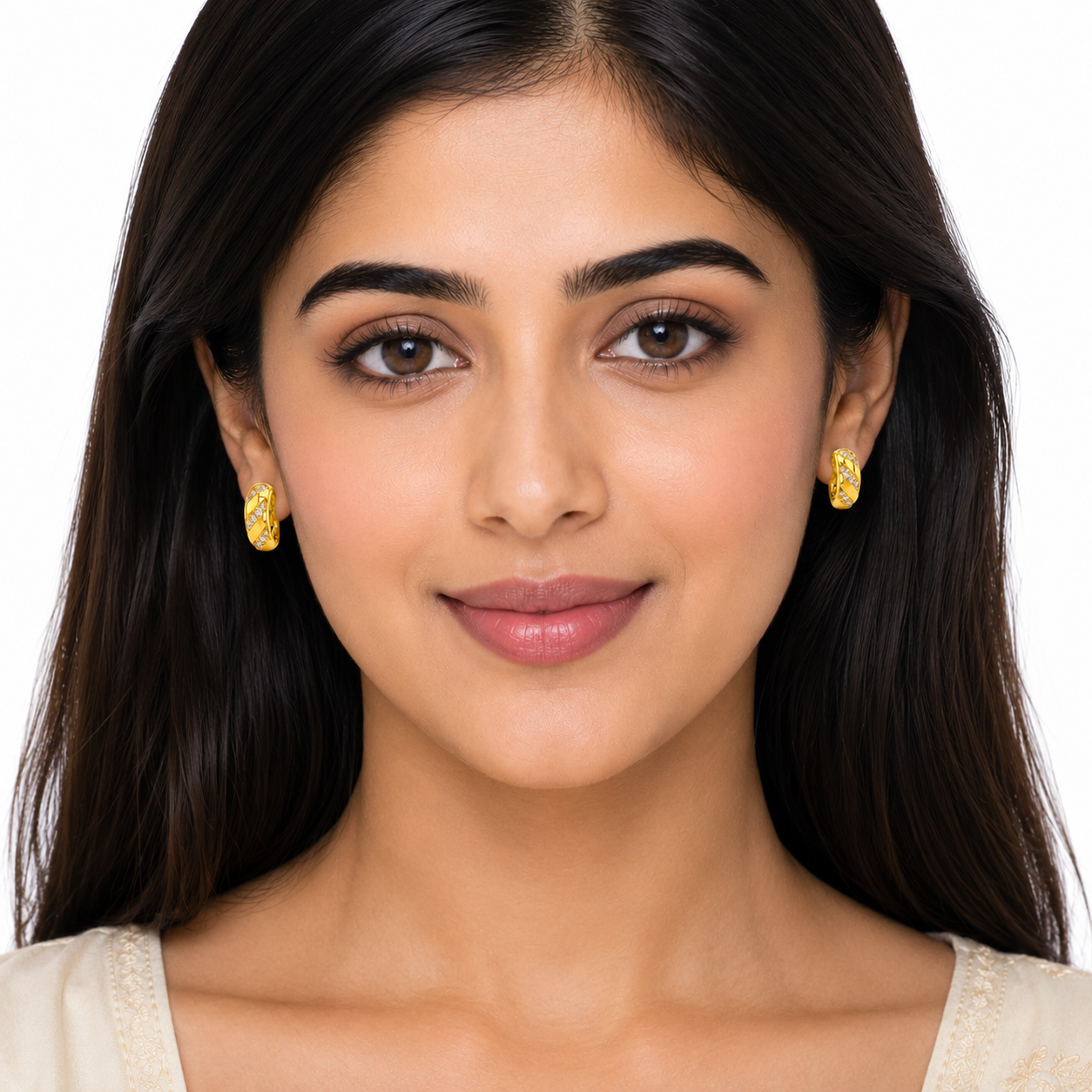 NuGold Twisted Crystal Gold-Toned Huggie Hoop Earrings for Women