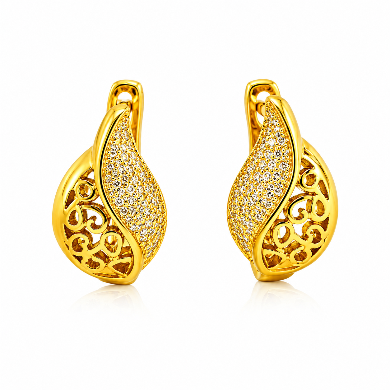 NuGold Leaf Design Gold-Toned Hoop Earrings for Women