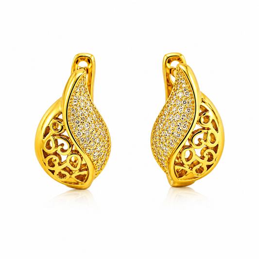 NuGold Leaf Design Gold-Toned Hoop Earrings for Women
