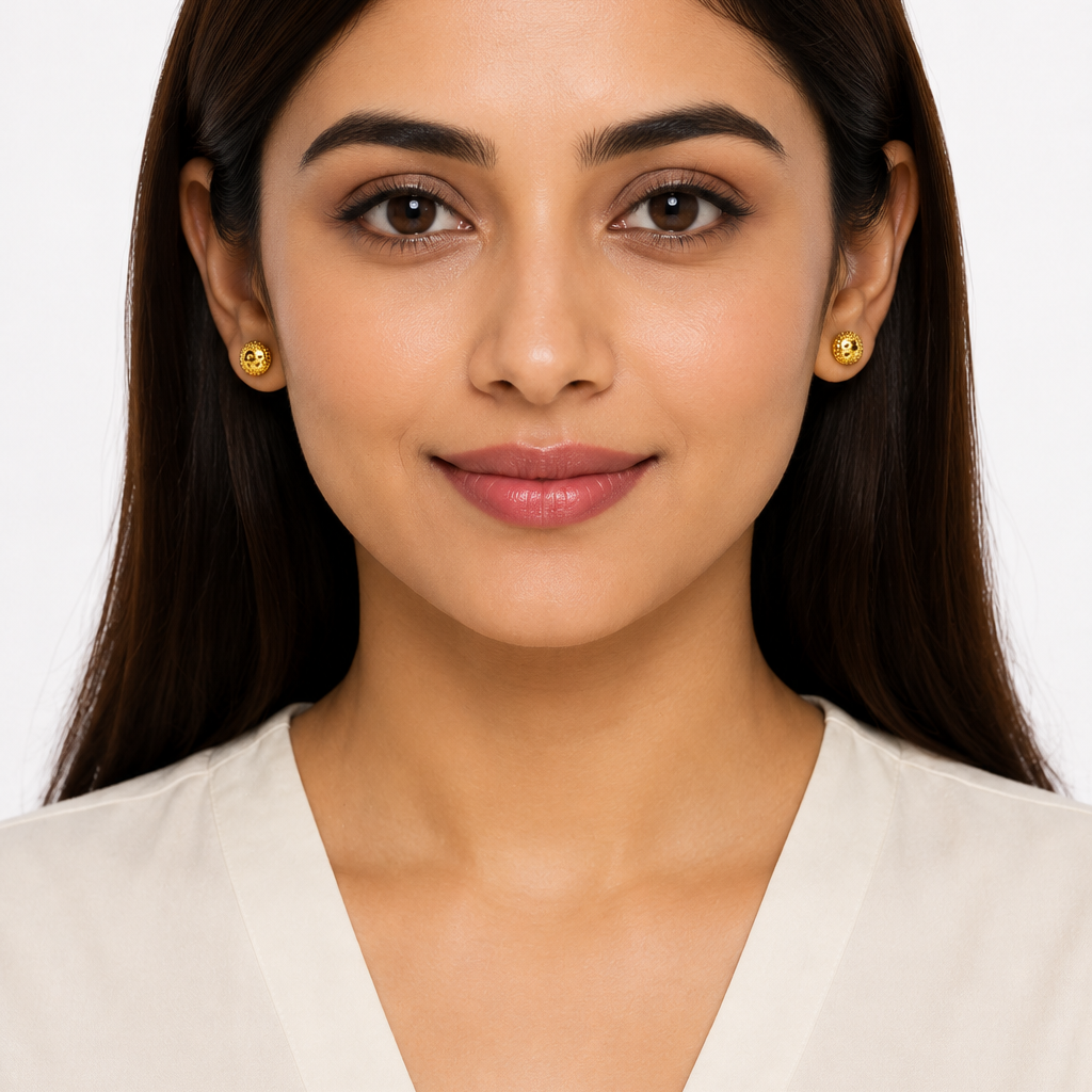 NuGold Textured Round Gold-Toned Stud Earrings for Women