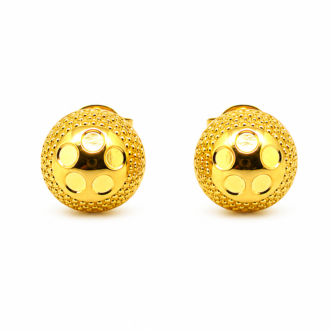 NuGold Textured Gold-Toned Round Stud Earrings for Women