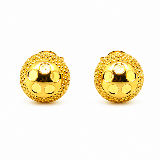NuGold Textured Gold-Toned Round Stud Earrings for Women