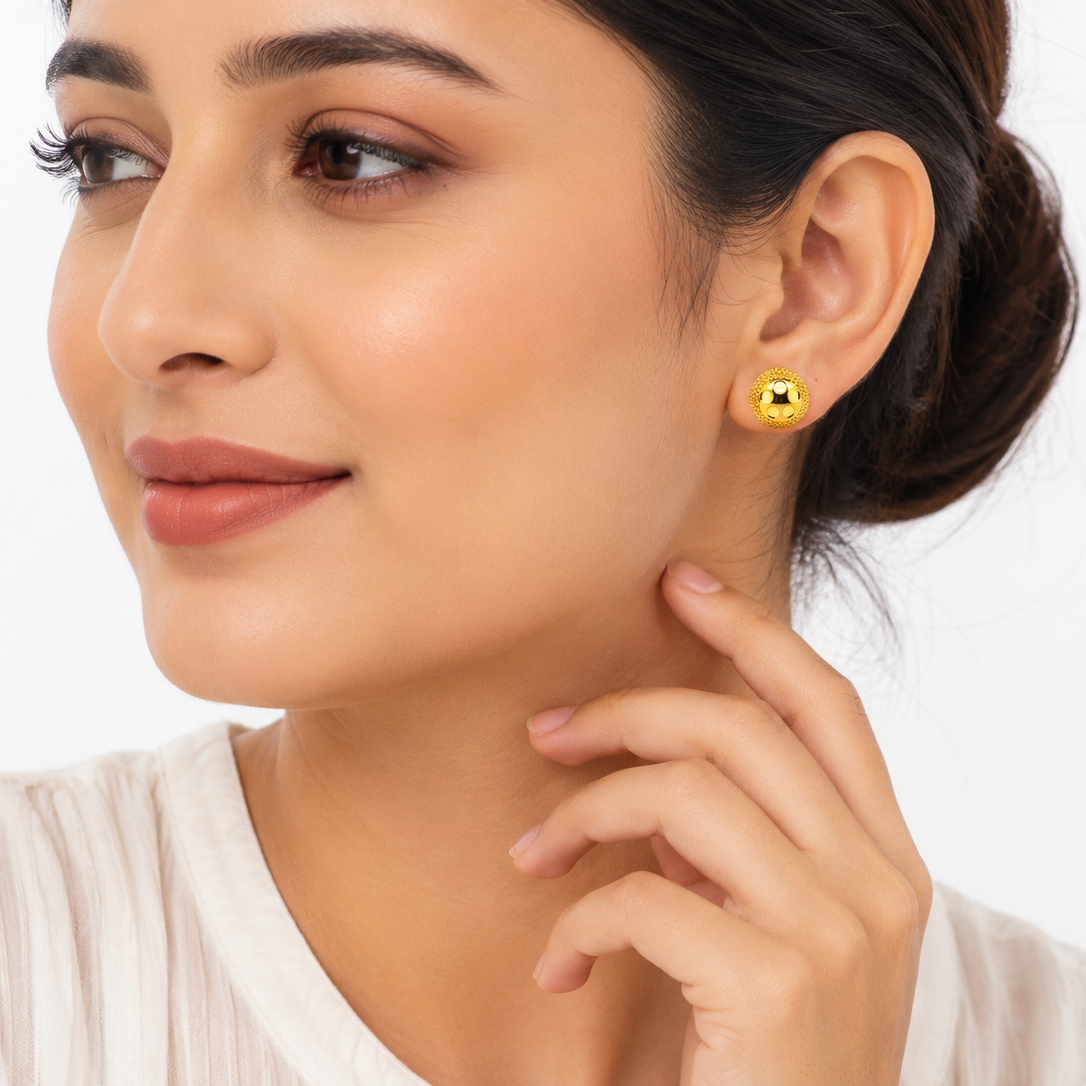 NuGold Textured Gold-Toned Round Stud Earrings for Women