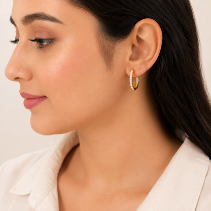 NuGold Classic Crystal Gold-Toned Hoop Earrings for Women