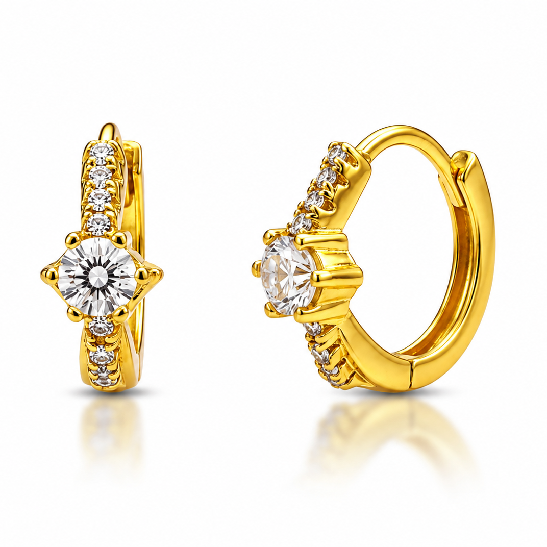 NuGold Solitaire Crystal Gold-Toned Huggie Hoop Earrings for Women