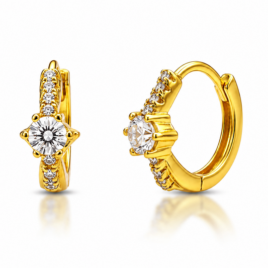 NuGold Solitaire Crystal Gold-Toned Huggie Hoop Earrings for Women
