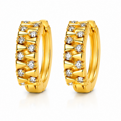 NuGold Geometric Crystal Gold-Toned Huggie Hoop Earrings for Women