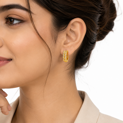 NuGold Geometric Crystal Gold-Toned Huggie Hoop Earrings for Women