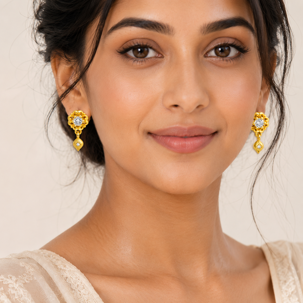 NuGold Blossom Spark Crystal Drop Earrings