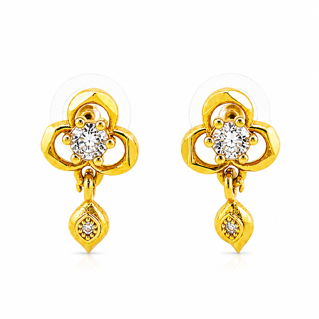 NuGold Clover Crystal Drop Gold-Toned Stud Earrings for Women