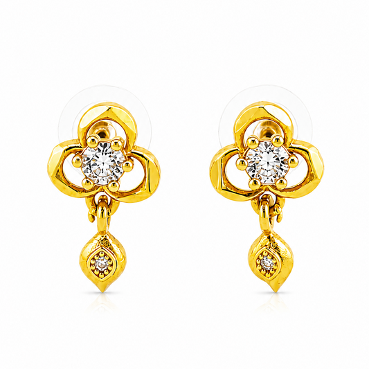 NuGold Clover Crystal Drop Gold-Toned Stud Earrings for Women