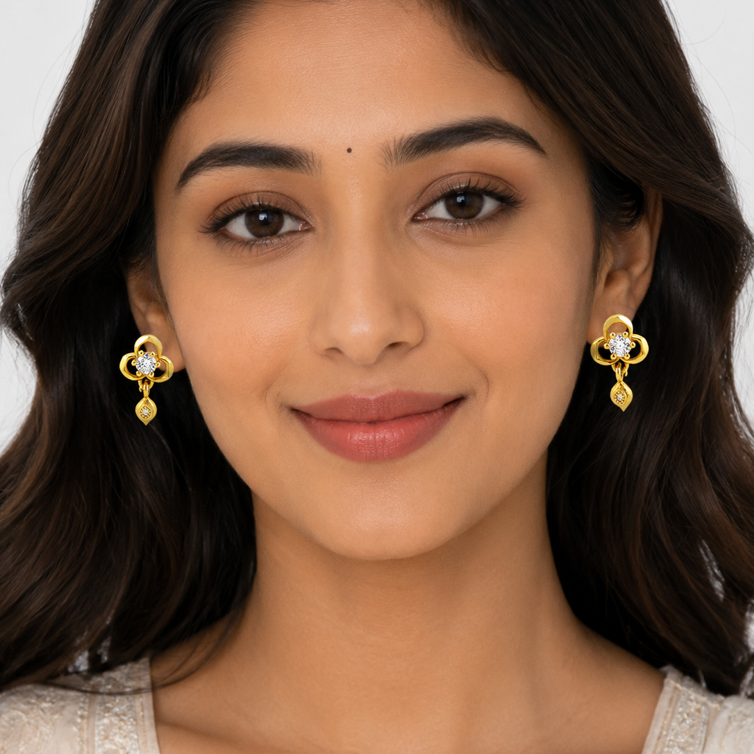 NuGold Clover Crystal Drop Gold-Toned Stud Earrings for Women