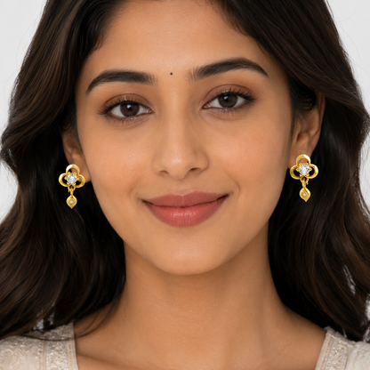 NuGold Clover Crystal Drop Gold-Toned Stud Earrings for Women