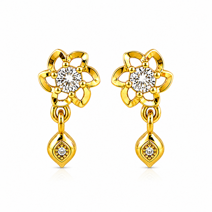 NuGold Floral Crystal Drop Gold-Toned Stud Earrings for Women