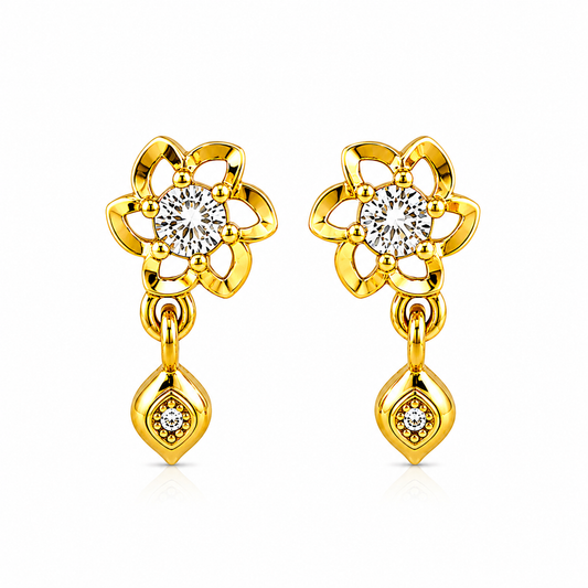 NuGold Floral Crystal Drop Gold-Toned Stud Earrings for Women