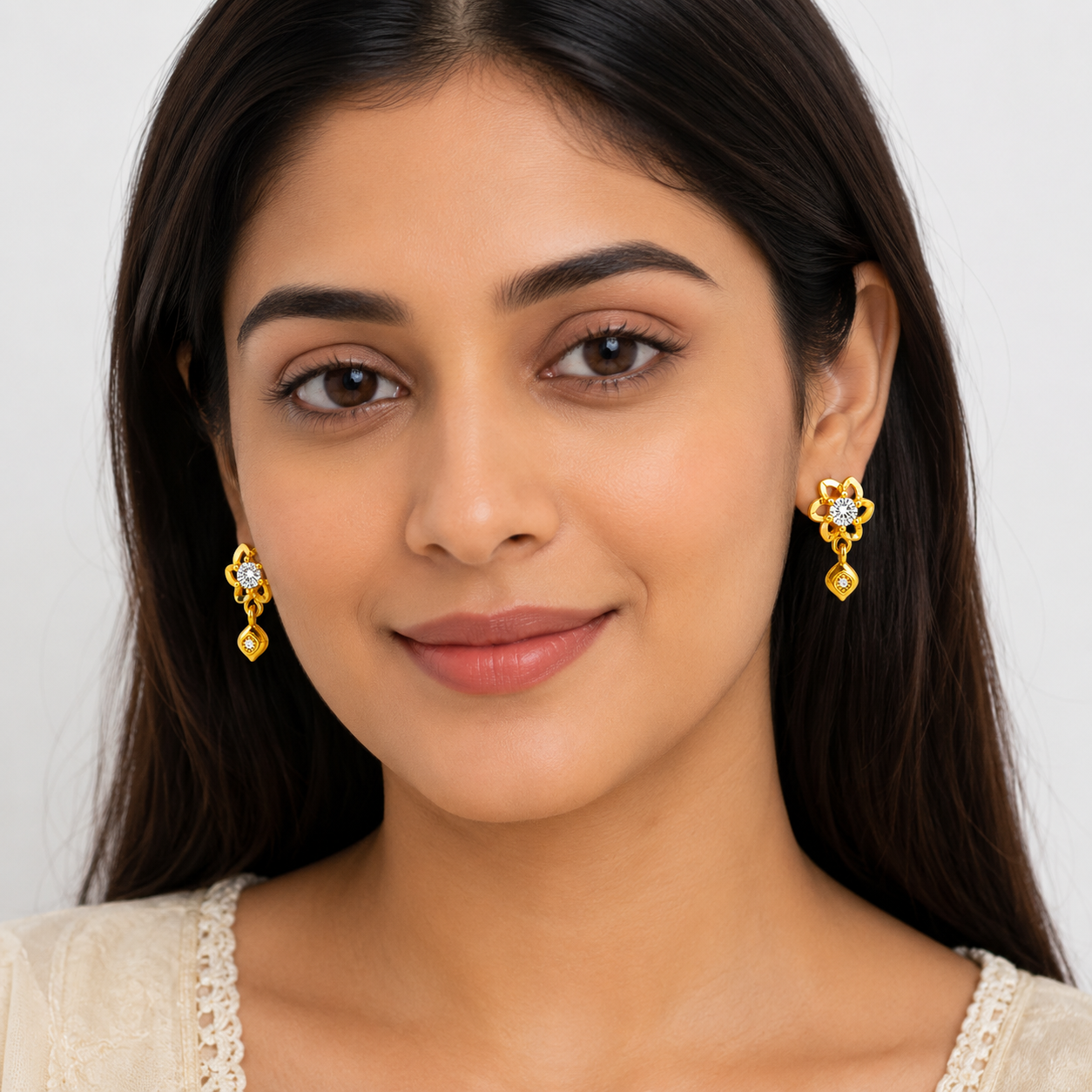 NuGold Floral Crystal Drop Gold-Toned Stud Earrings for Women