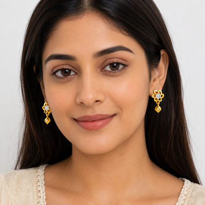 NuGold Floral Crystal Drop Gold-Toned Stud Earrings for Women