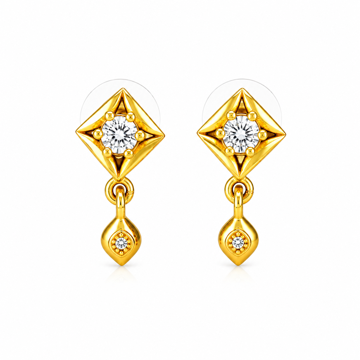 NuGold Geometric Crystal Drop Gold-Toned Stud Earrings for Women