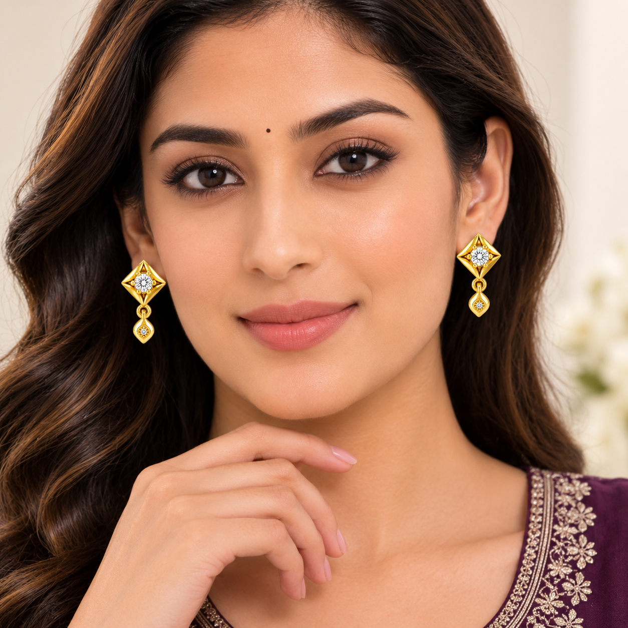 NuGold Geometric Crystal Drop Gold-Toned Stud Earrings for Women
