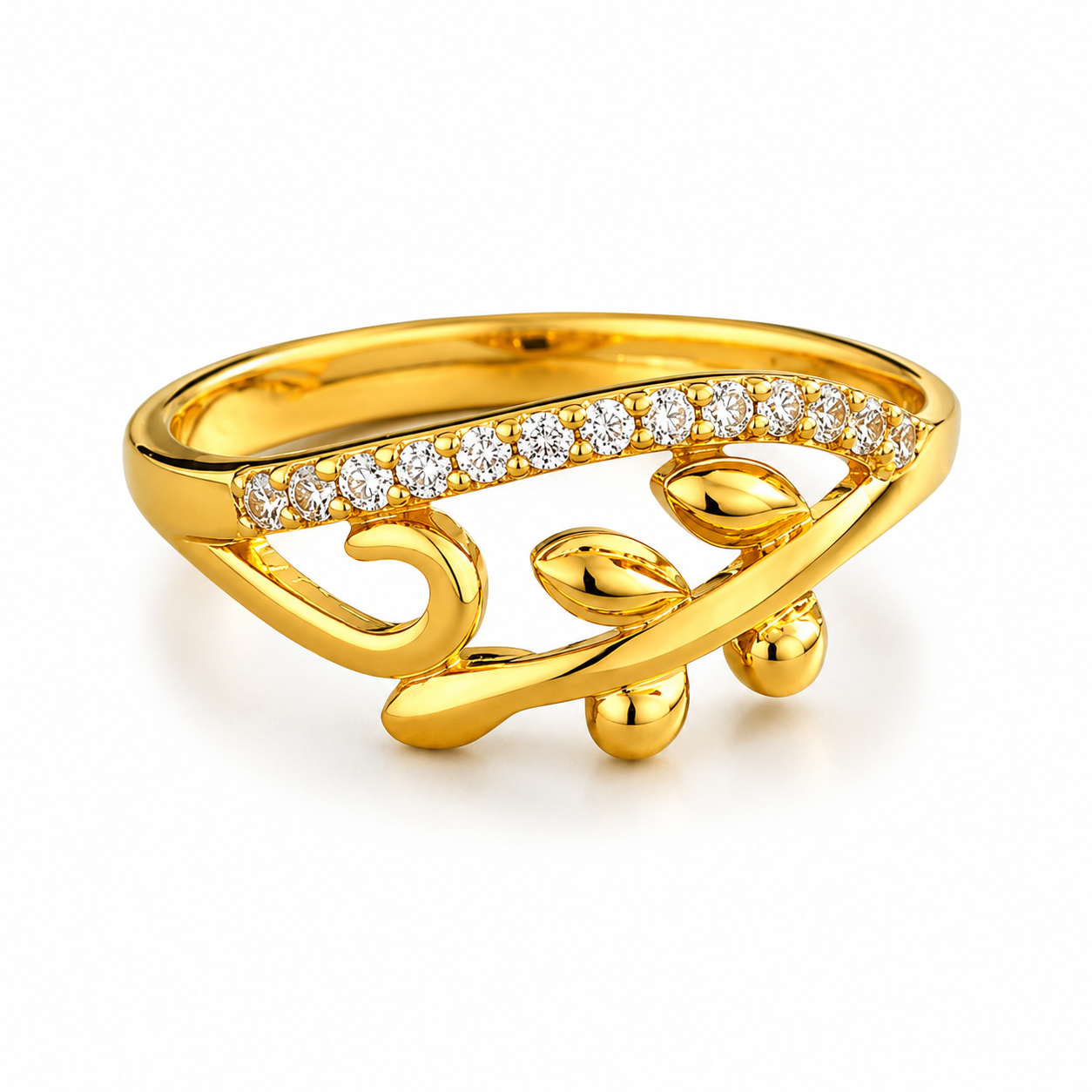 NUGOLD Nature Inspired Leaf Open Ring with Cubic Zirconia