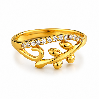 NUGOLD Nature Inspired Leaf Open Ring with Cubic Zirconia