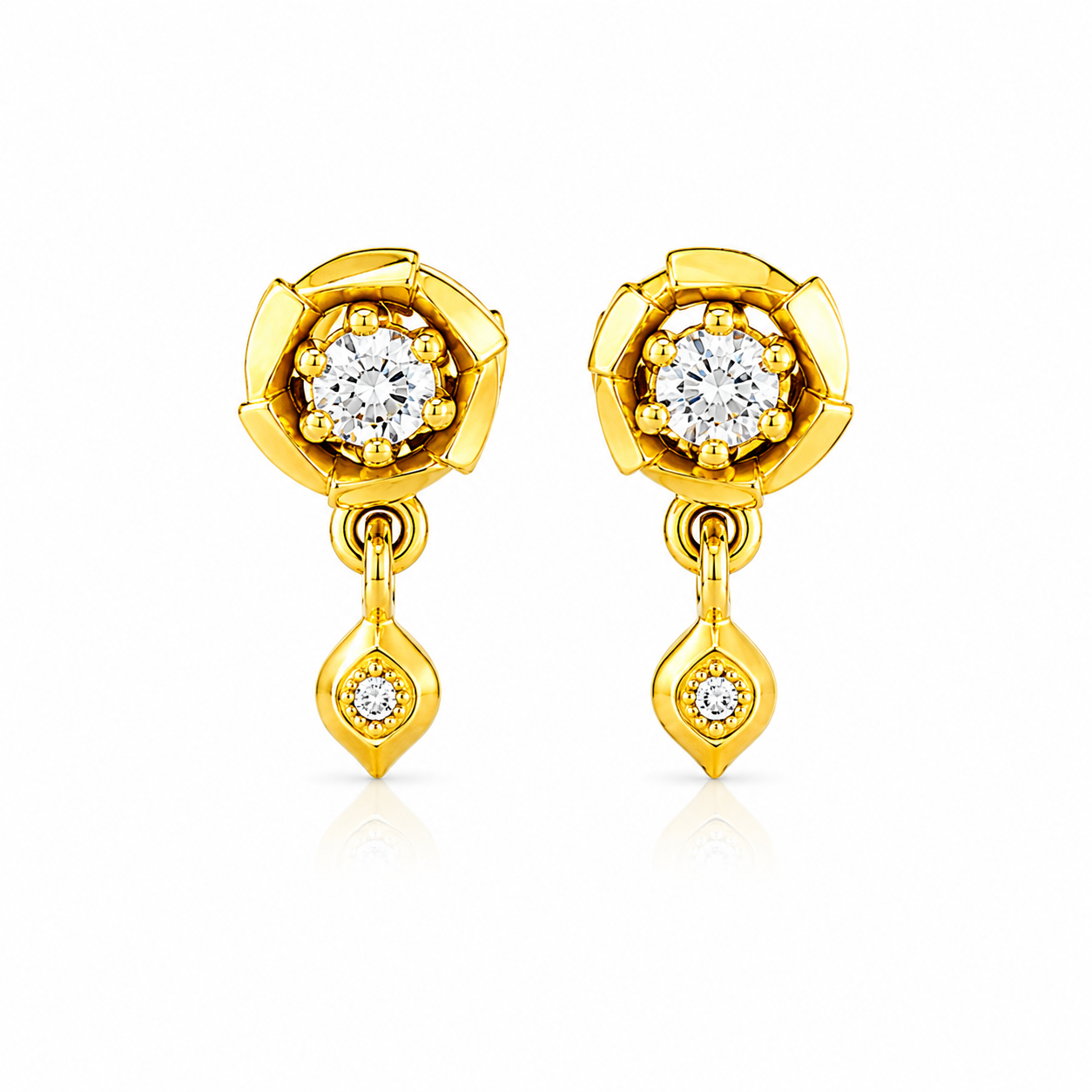 NuGold Floral Crystal Drop Gold-Toned Stud Earrings for Women