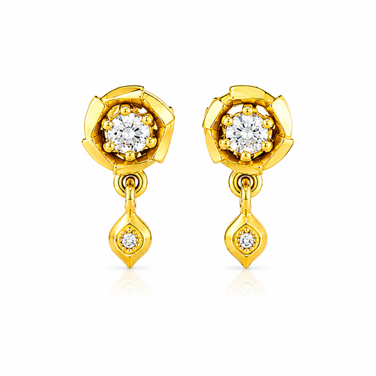 NuGold Floral Crystal Drop Gold-Toned Stud Earrings for Women