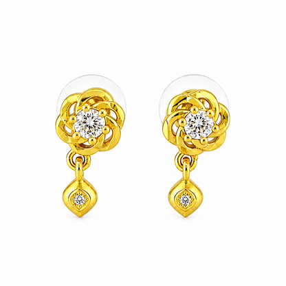 NuGold Floral Crystal Drop Gold-Toned Stud Earrings for Women