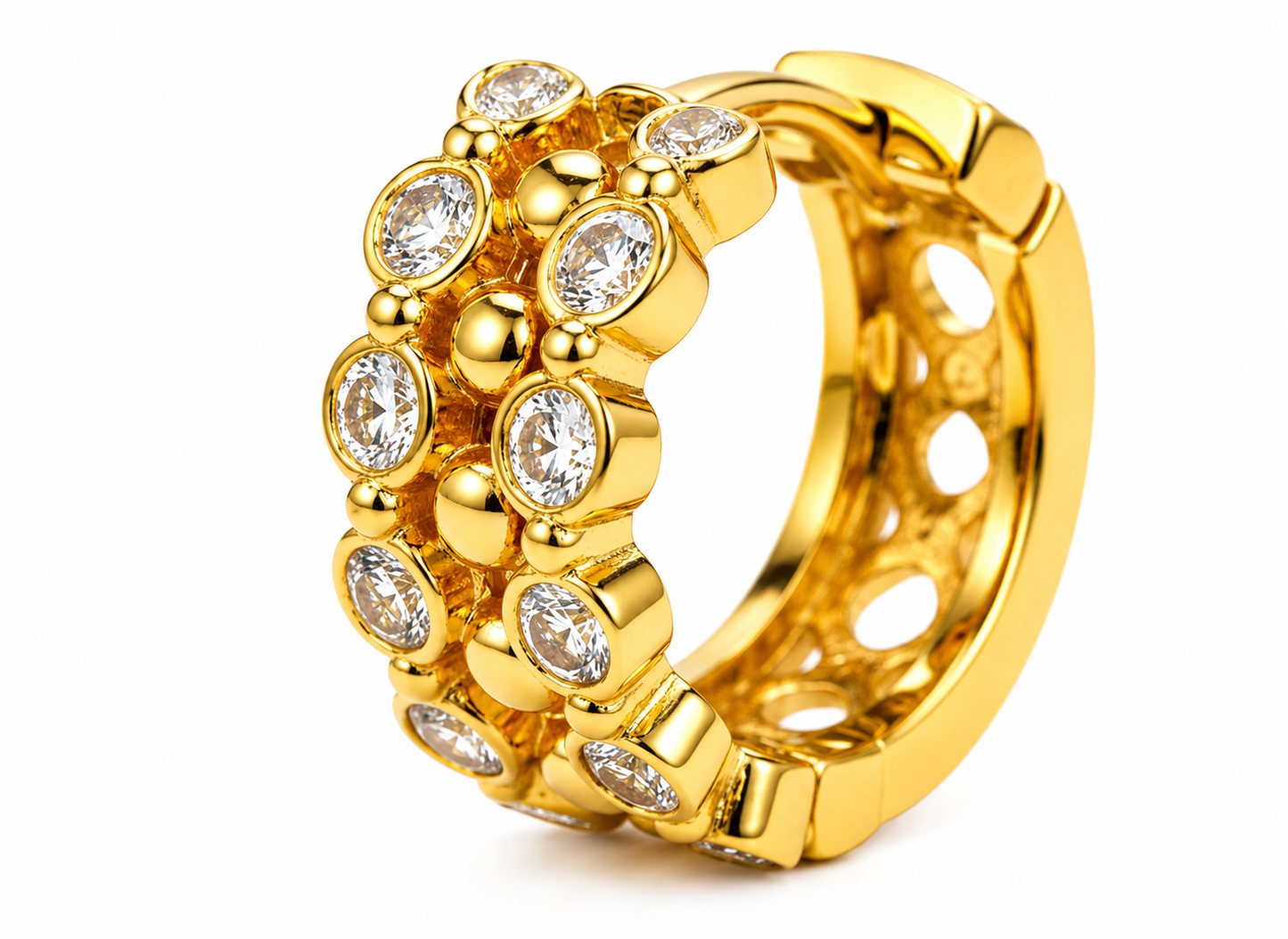 NuGold Luxe Crystal Cluster Gold-Toned Huggie Hoop Earrings for Women