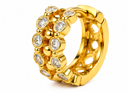NuGold Luxe Crystal Cluster Gold-Toned Huggie Hoop Earrings for Women