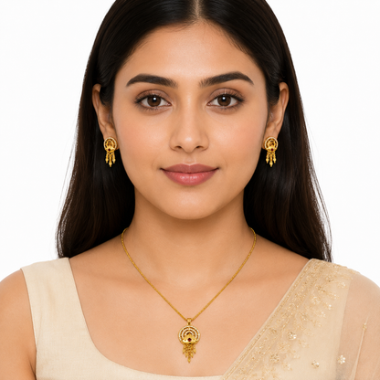 NUGOLD Luxury Gold Finish Crystal Pendant Necklace Set