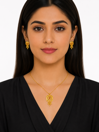 NUGOLD Signature Ruby Elegance Necklace & Earrings Set
