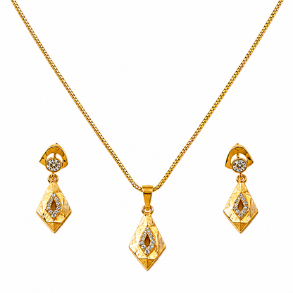 Luxury CZ Diamond Shape Pendant Necklace & Earrings Set
